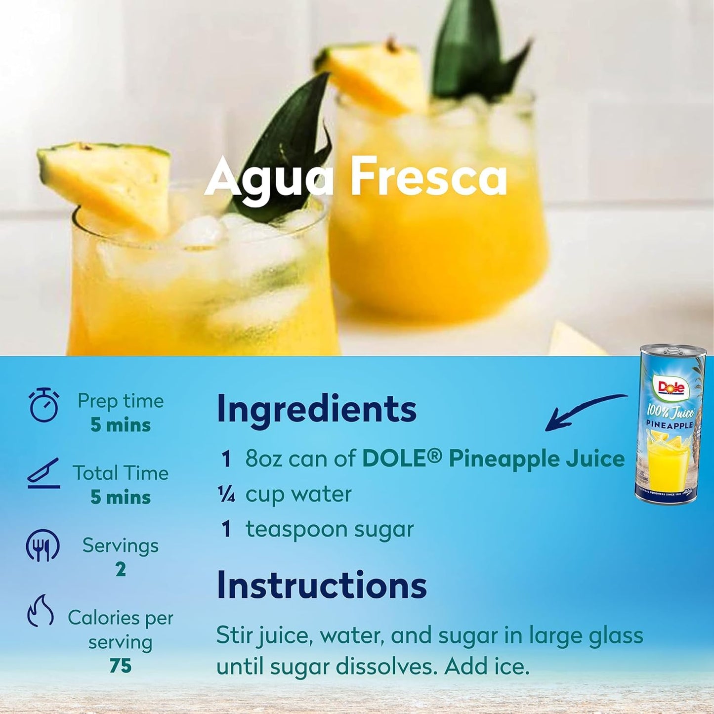 Dole 100% Pineapple Juice, No Added Sugar, Excellent Source of Vitamin C, 100% Fruit Juice 8.0 Fl Oz (Pack of 24)