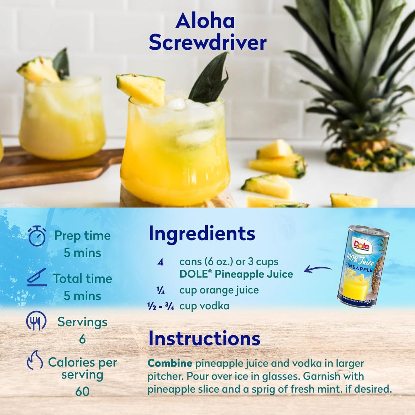 Dole Pineapple Juice Added Vitamin C, 6 Fl Oz (Pack of 6), 48 Total Cans