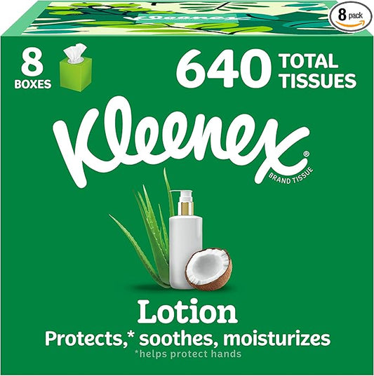 Kleenex Lotion Facial Tissues with Coconut Oil, 8 Cube Boxes, 80 Tissues Per Box, 3-Ply