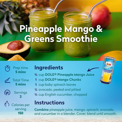 Dole 100% Pineapple Mango Juice, No Added Sugar, Excellent Source of Vitamin C, 100% Fruit Juice 8.0 Fl Oz (Pack of 24)
