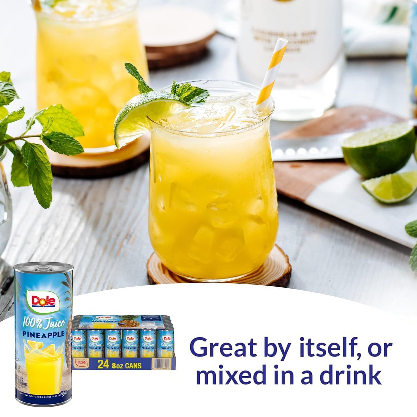 Dole 100% Pineapple Juice, No Added Sugar, Excellent Source of Vitamin C, 100% Fruit Juice 8.0 Fl Oz (Pack of 24)