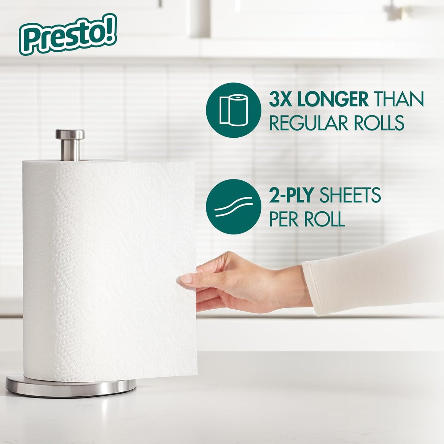 Presto! Ultra-Strong Premium Paper Towels, 158 Sheet Huge Roll - Flex-a-Size, 12 Rolls (2 Packs of 6), Equivalent to 38 Regular Rolls, White