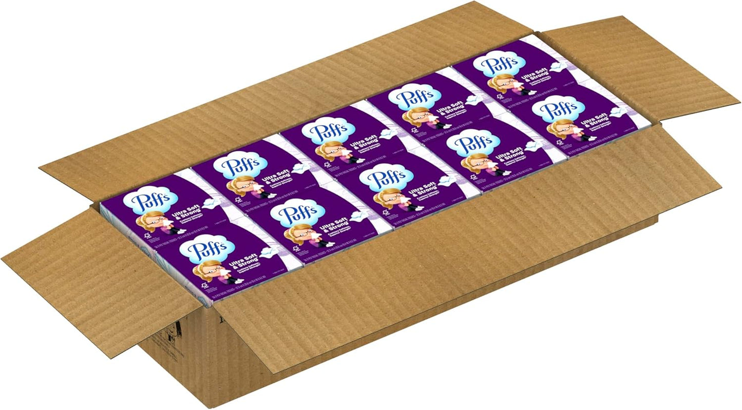 Puffs Facial Tissue Ultra Soft Non-Lotion, 10 Cube Boxes, 56 Facial Tissues per Box, Allergies and Colds (Packaging May Vary)