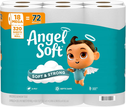 Angel Soft Toilet Paper, 18 Mega Rolls = 72 Regular Rolls, Soft and Strong Toilet Tissuee