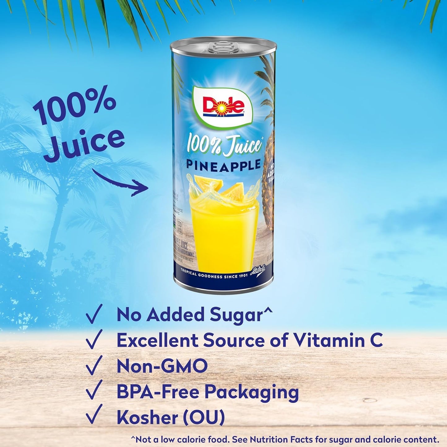 Dole 100% Pineapple Juice, No Added Sugar, Excellent Source of Vitamin C, 100% Fruit Juice 8.0 Fl Oz (Pack of 24)