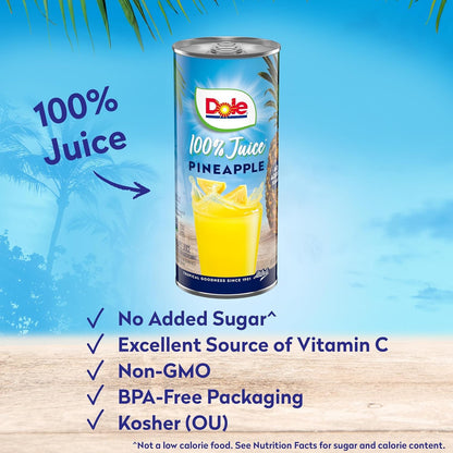 Dole 100% Pineapple Juice, No Added Sugar, Excellent Source of Vitamin C, 100% Fruit Juice 8.0 Fl Oz (Pack of 24)