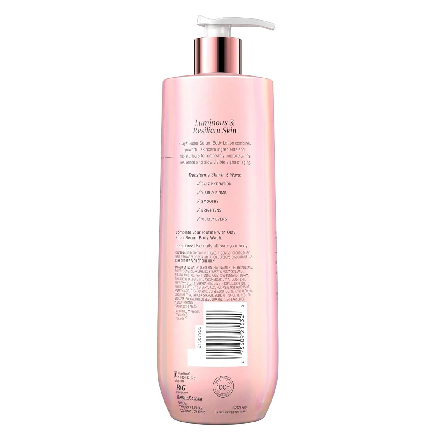 Olay Super Serum Hand & Body Lotion for Dry Skin, 24hr Long Lasting Hydration, 5+ Ingredient Complex for Bright Even Firm Luminous Skin, Sweet Vanilla & Soft Wood Scent, 18.5 fl oz