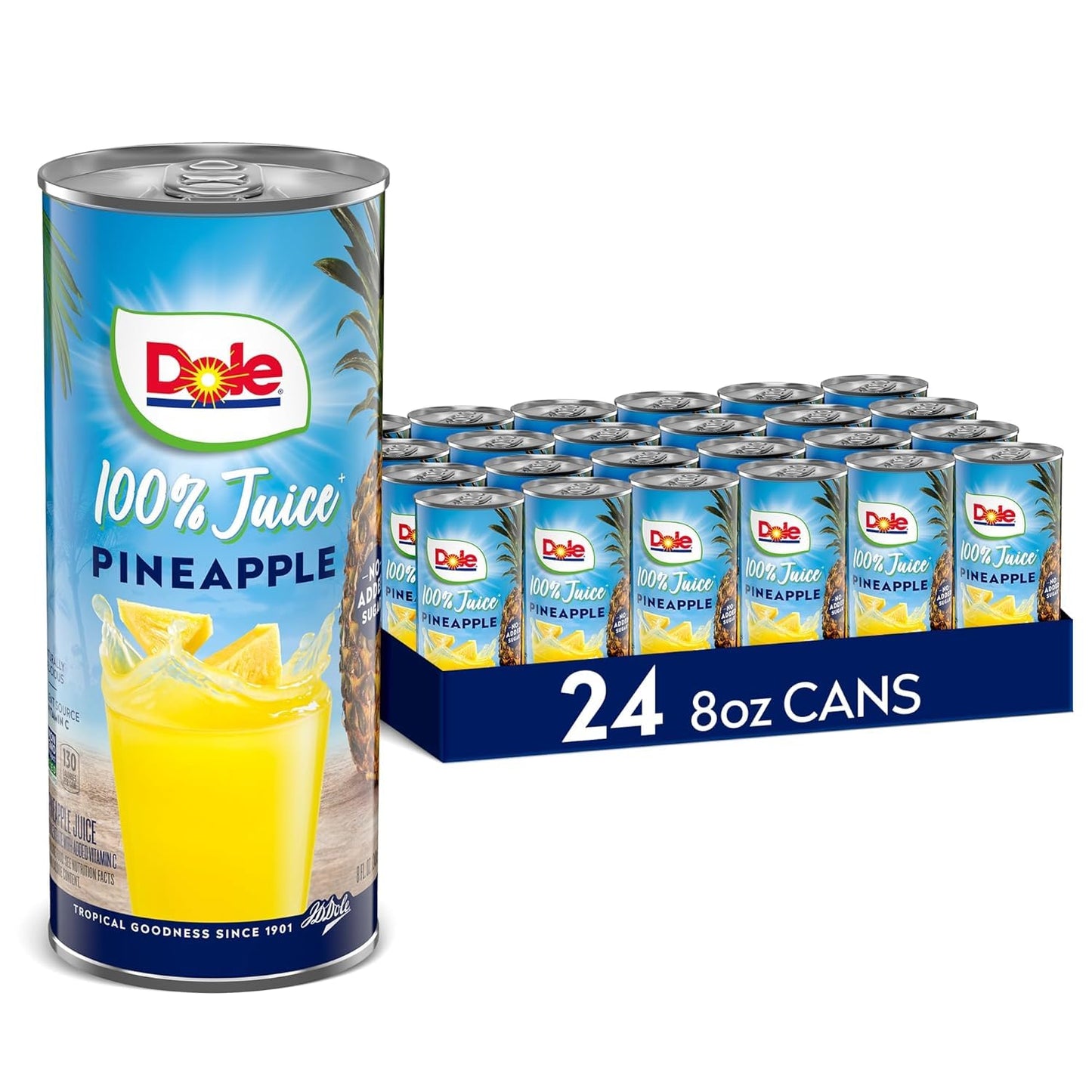 Dole 100% Pineapple Juice, No Added Sugar, Excellent Source of Vitamin C, 100% Fruit Juice 8.0 Fl Oz (Pack of 24)