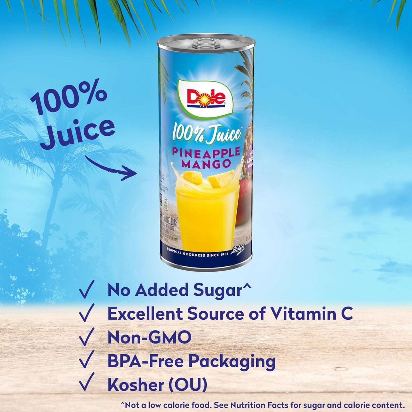 Dole 100% Pineapple Mango Juice, No Added Sugar, Excellent Source of Vitamin C, 100% Fruit Juice 8.0 Fl Oz (Pack of 24)