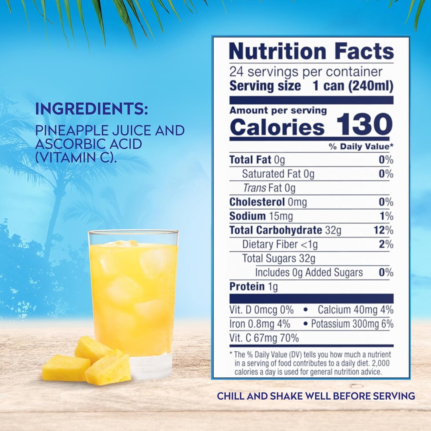 Dole 100% Pineapple Juice, No Added Sugar, Excellent Source of Vitamin C, 100% Fruit Juice 8.0 Fl Oz (Pack of 24)