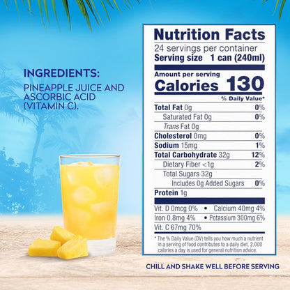 Dole 100% Pineapple Juice, No Added Sugar, Excellent Source of Vitamin C, 100% Fruit Juice 8.0 Fl Oz (Pack of 24)