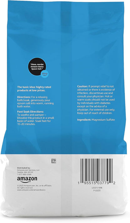 Amazon Basics Epsom Salt Soak, Unscented, Magnesium Sulfate USP, Muscle and Feet Relaxation, Resealable Bag, 3 Pound