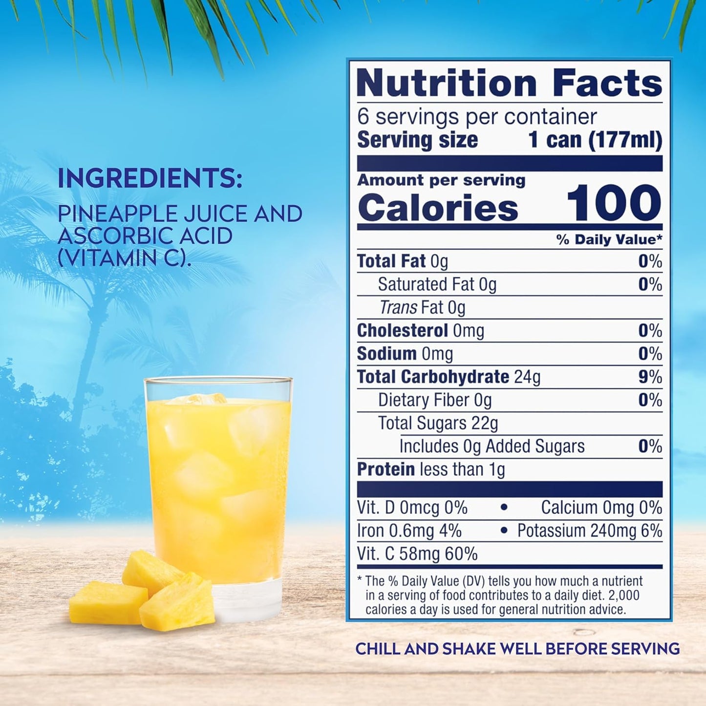 Dole Pineapple Juice Added Vitamin C, 6 Fl Oz (Pack of 6), 48 Total Cans