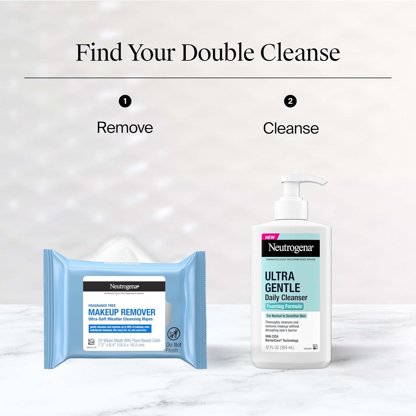 Neutrogena Makeup Remover Micellar Wipes for Face Daily Gently Removes Oil Dirt and Waterproof Makeup in a Simple Fully Plant-Based Cloth, 2 pack of 25 ct