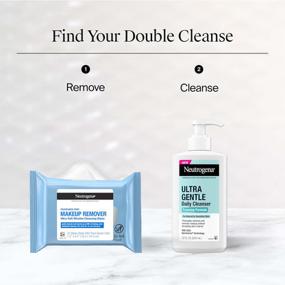 Neutrogena Makeup Remover Micellar Wipes for Face Daily Gently Removes Oil Dirt and Waterproof Makeup in a Simple Fully Plant-Based Cloth, 2 pack of 25 ct
