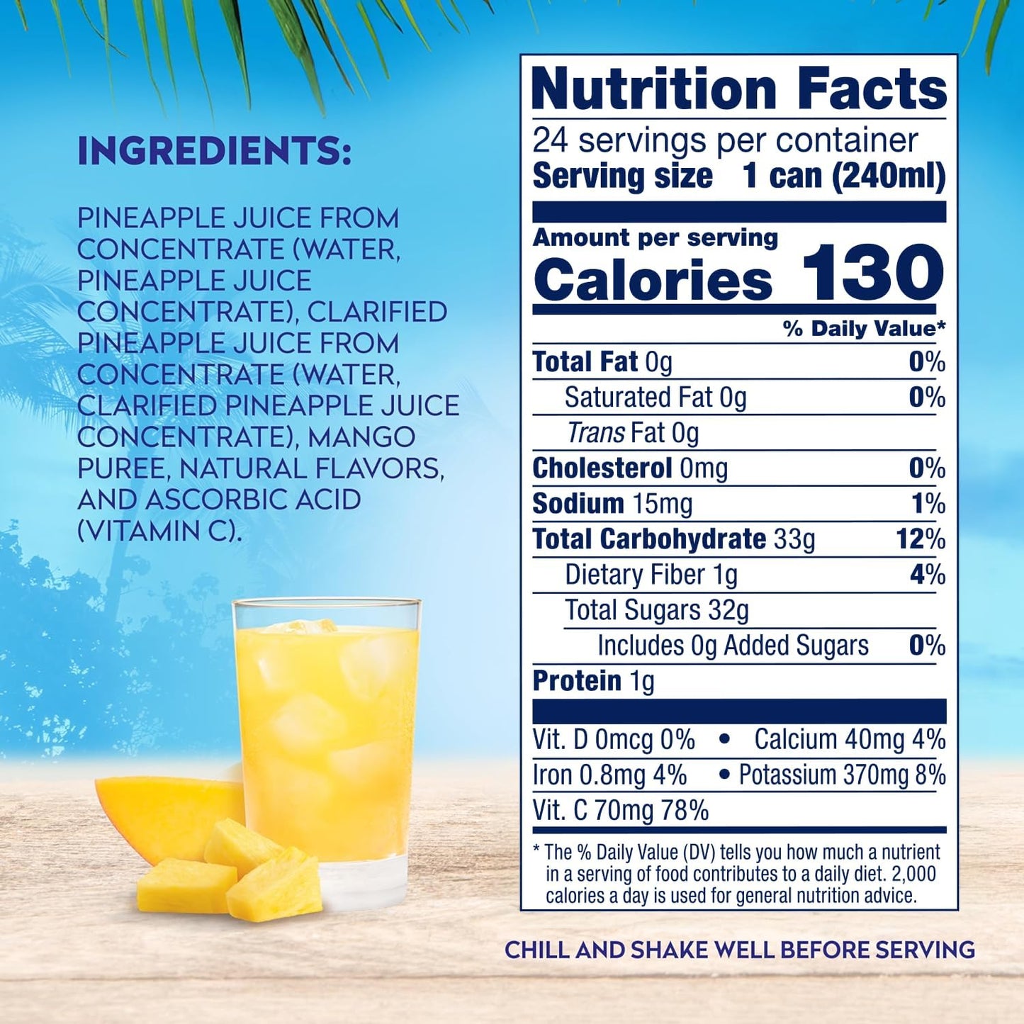 Dole 100% Pineapple Mango Juice, No Added Sugar, Excellent Source of Vitamin C, 100% Fruit Juice 8.0 Fl Oz (Pack of 24)