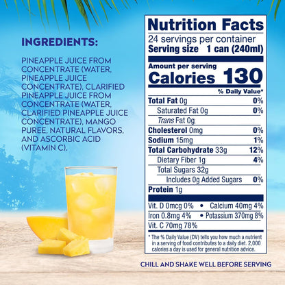 Dole 100% Pineapple Mango Juice, No Added Sugar, Excellent Source of Vitamin C, 100% Fruit Juice 8.0 Fl Oz (Pack of 24)