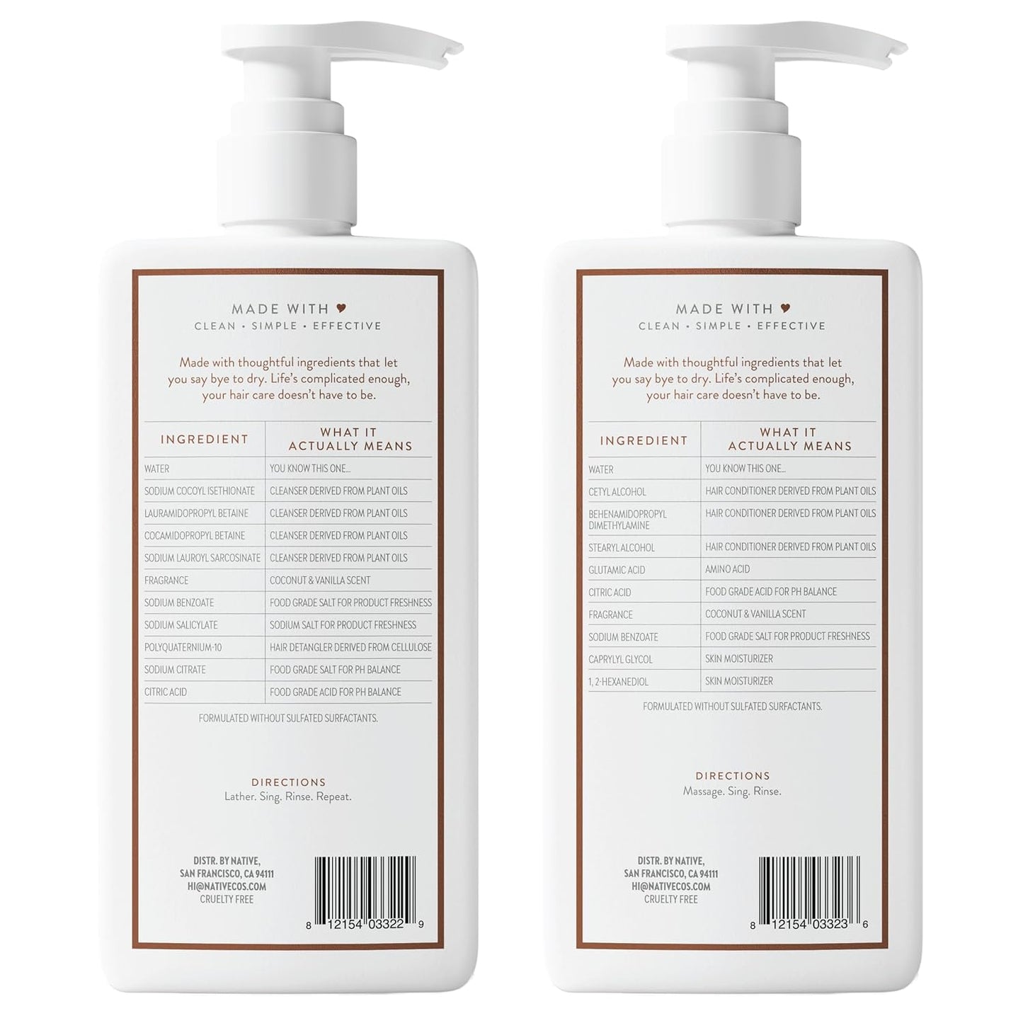 Native Coconut & Vanilla Shampoo and Conditioner Contain Naturally Derived  2-Pack