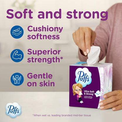 Puffs Facial Tissue Ultra Soft Non-Lotion, 10 Cube Boxes, 56 Facial Tissues per Box, Allergies and Colds (Packaging May Vary)