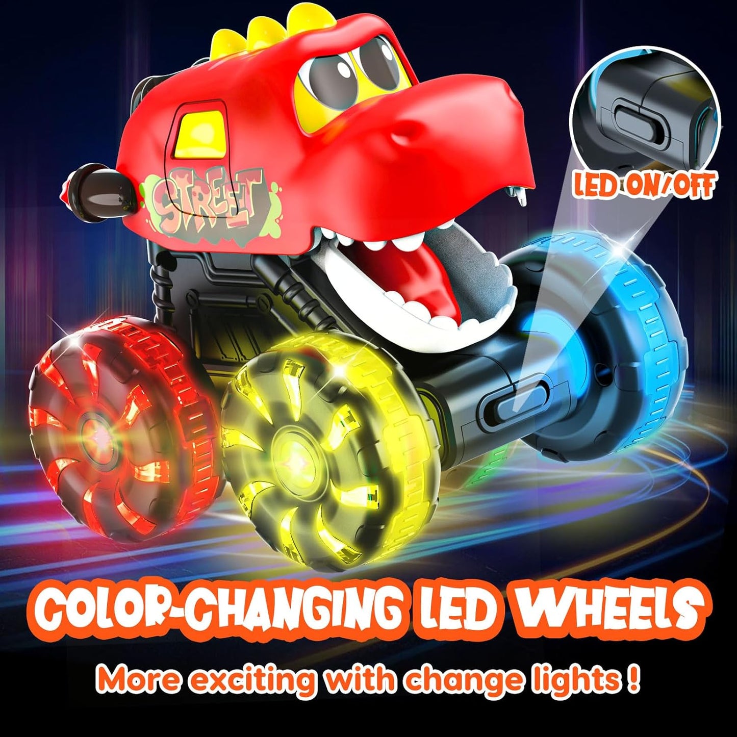Monster Truck Toys Dinosaur Cars for Toddlers 1-3, Press and Go Cars Truck Toys for 1 2 3 4 5 Year Old Boys Girls Gift, Light Up Boy Toy Dinosaur Cars for 2 3 4 One Two Year Old Boy Birthday Gifts