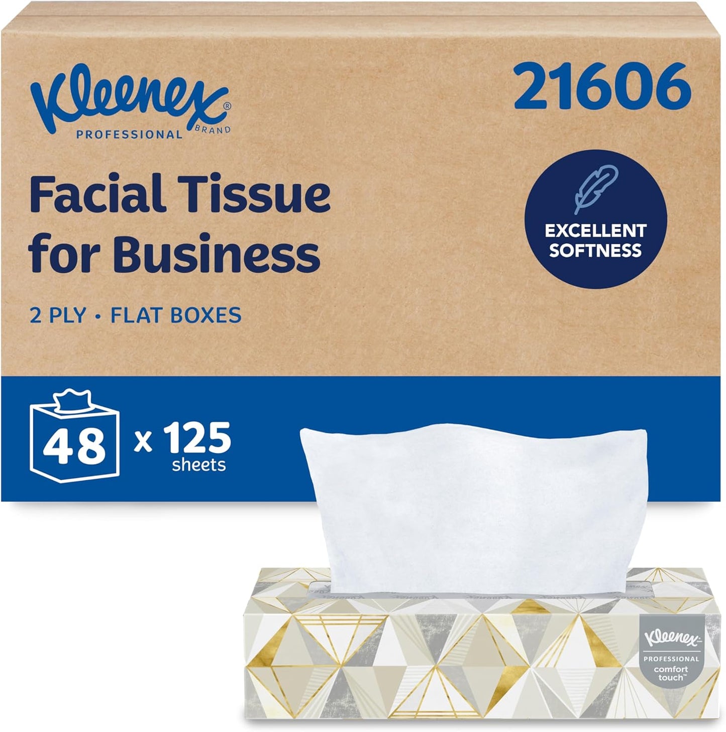 Kleenex® Professional Facial Tissue, Bulk (21606), 2-Ply, White, Flat Facial Tissue Boxes for Business (125 Tissues/Box, 48 Boxes/Case, 6,000 Tissues/Case)