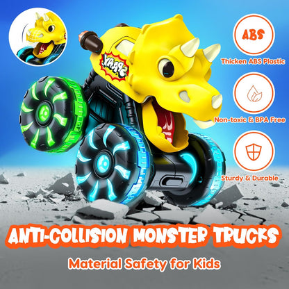 Monster Truck Toys Dinosaur Cars for Toddlers 1-3, Press and Go Cars Truck Toys for 1 2 3 4 5 Year Old Boys Girls Gift, Light Up Boy Toy Dinosaur Cars for 2 3 4 One Two Year Old Boy Birthday Gifts