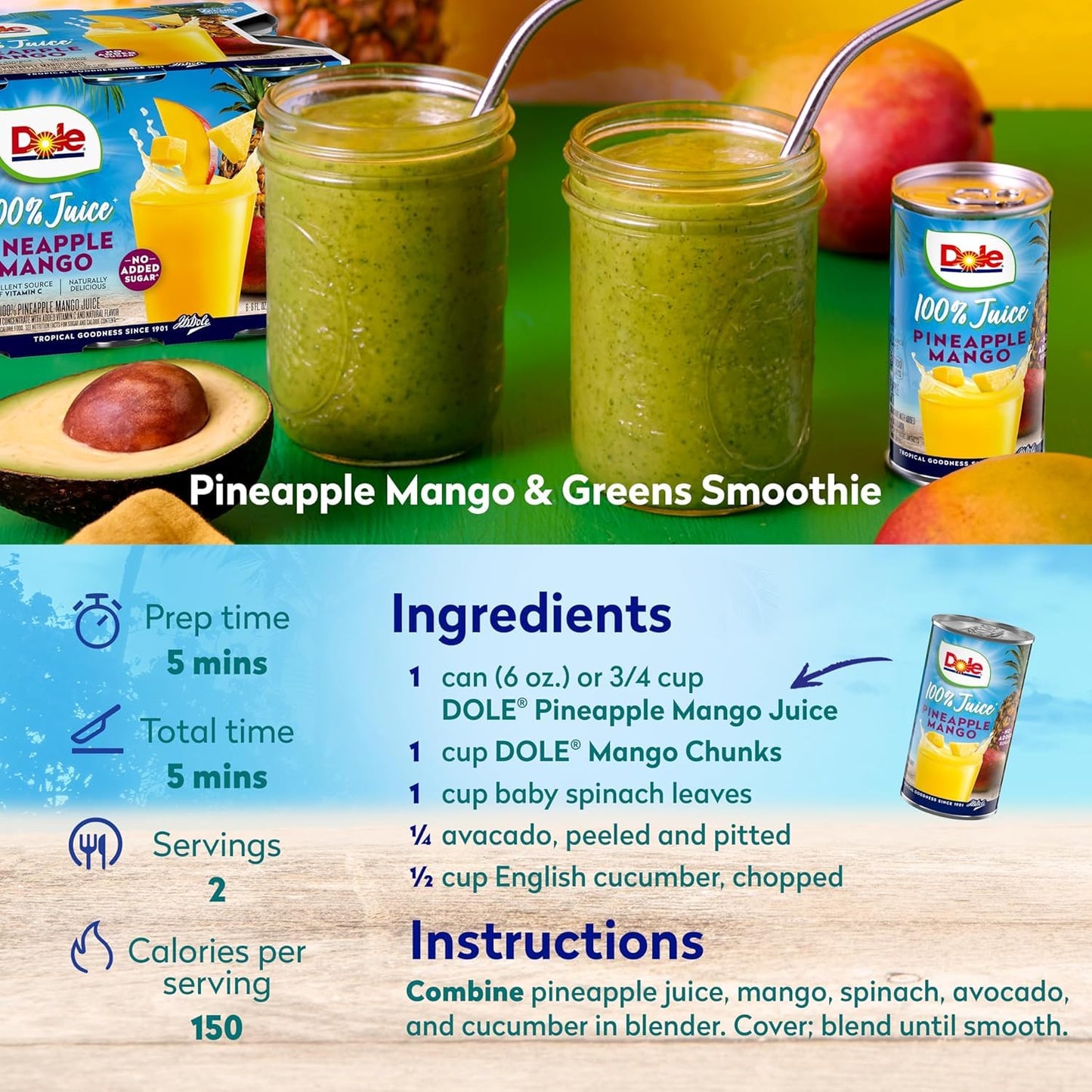 Dole 100% Pineapple Mango Juice 6 Fl Oz (Pack of 6), 48 Total Cans
