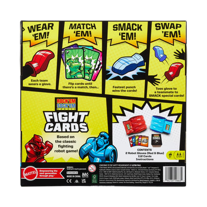 Mattel Games Rock ‘Em Sock ‘Em Robots Fight Cards Card Game, Team Party Game for Kids & Adults with 2 Boxing Gloves